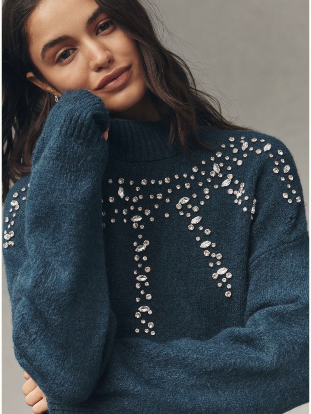 Anthropologie Long sleeve embellished sweater mini dress small NWT - Picture 3 of 6